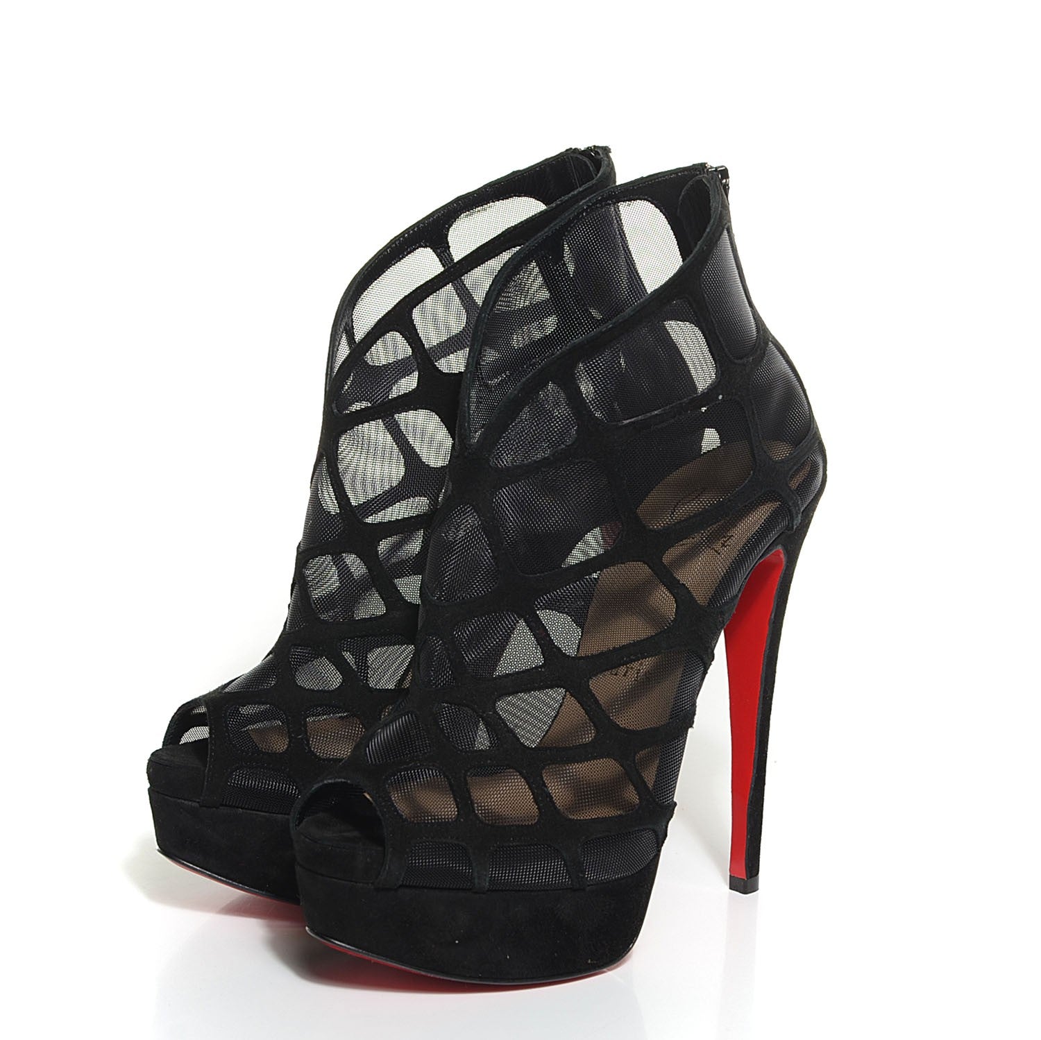Christian Louboutin Suede Mesh Altarakna 150 Peep Toe Platform Booties 34 Black 9 of 13