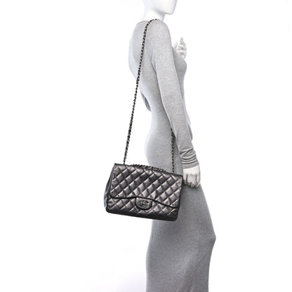 Chanel Metallic Lambskin Quilted Jumbo Single Flap Dark Grey 2 of 12