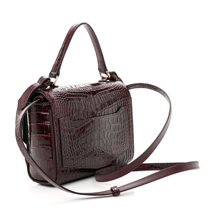 Givenchy Calfskin Crocodile Embossed Eden Mini Top Handle Burgundy 3 of 12