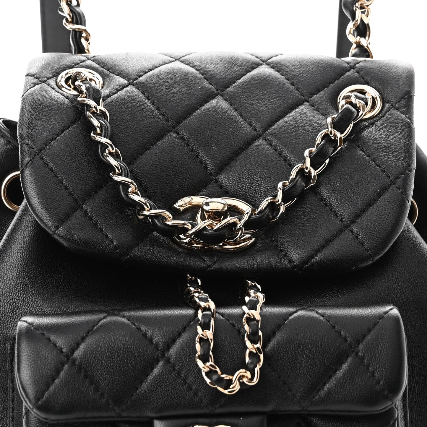 Lambskin Quilted Small Duma Drawstring Backpack Black