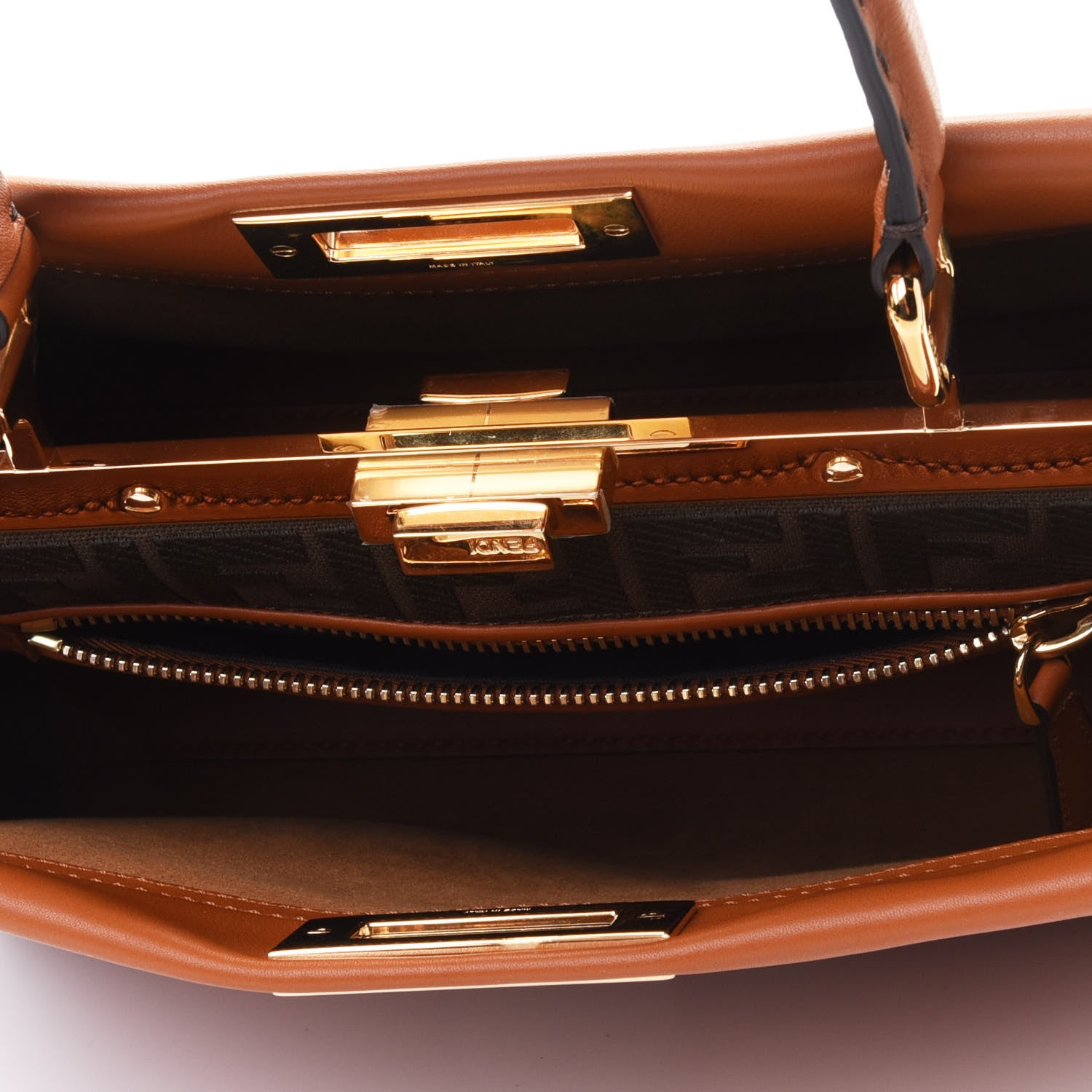 Fendi Vitello Seta Canvas FF Embroidered Medium Peekaboo Iconic Satchel Brandy Amazzonia 4 of 4