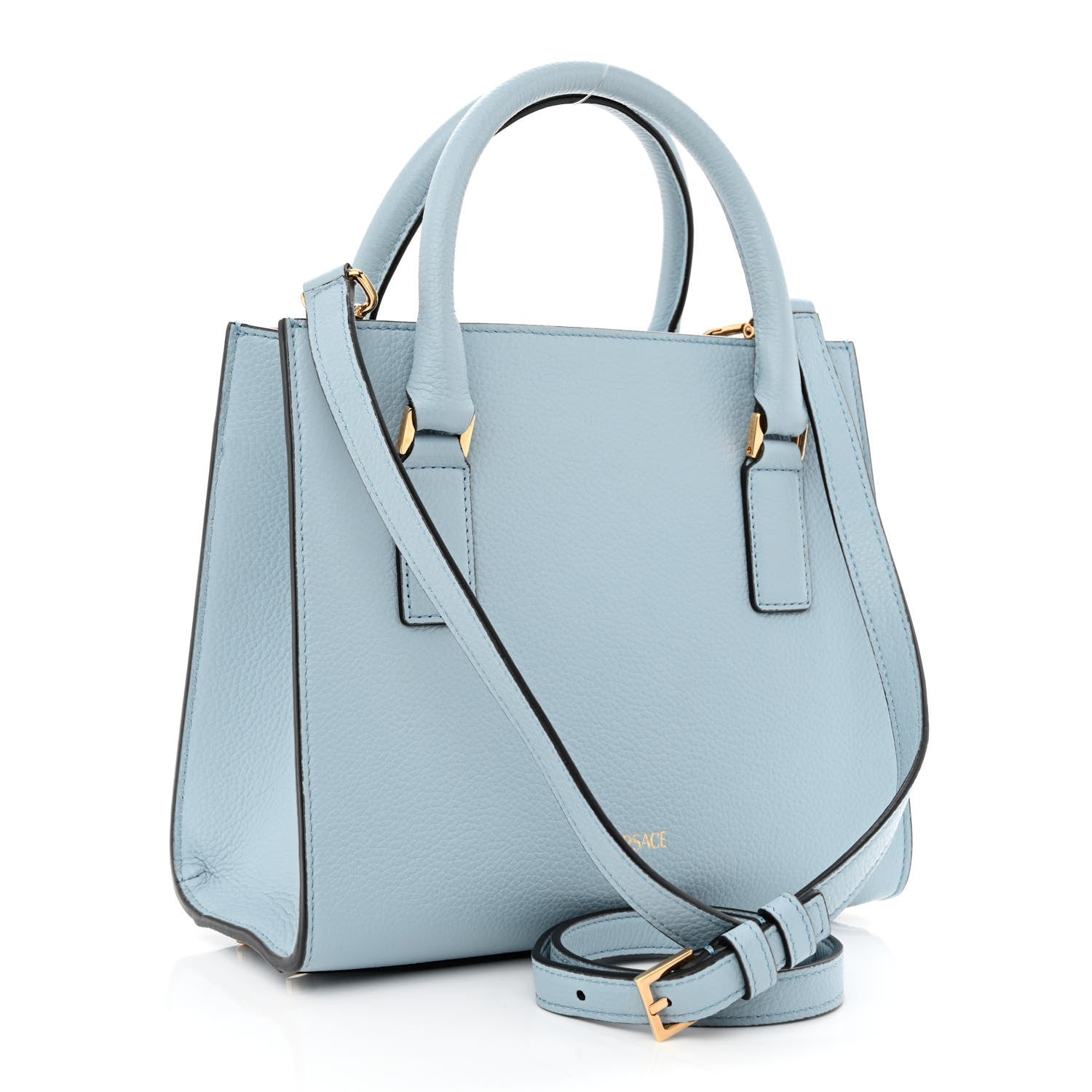 Versace Grainy Calfskin Virtus Top Handle Tote Light Blue 3 of 11