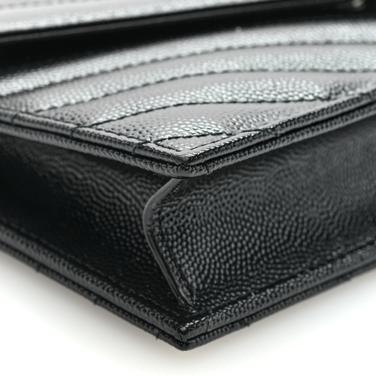Saint Laurent Grain De Poudre Matelasse Chevron Monogram Envelope Chain Wallet Black 8 of 10