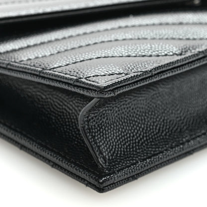Saint Laurent Grain De Poudre Matelasse Chevron Monogram Envelope Chain Wallet Black 8 of 10