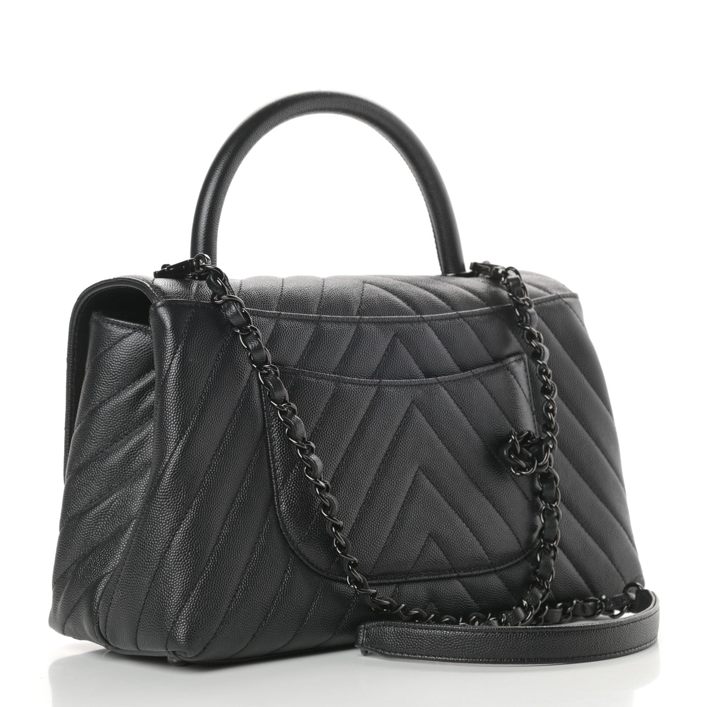Caviar Chevron Quilted Small Coco Handle Flap So Black