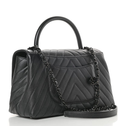 Chanel Caviar Chevron Quilted Small Coco Handle Flap So Black 3 of 11