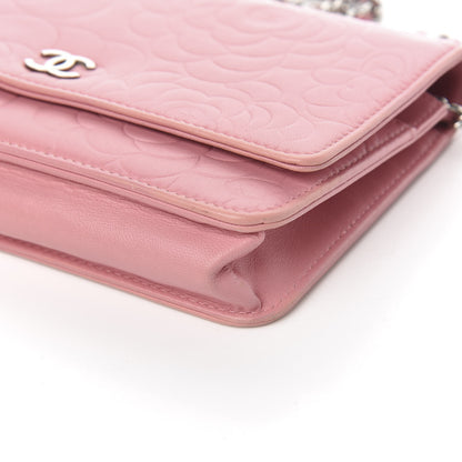 Chanel Lambskin Camellia Embossed Wallet On Chain WOC Pink 10 of 12