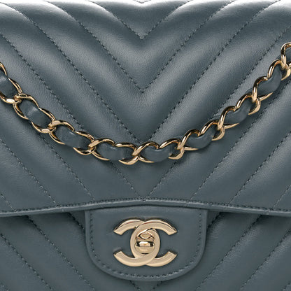 Chanel Lambskin Chevron Quilted Medium Double Flap Dark Grey 8 of 13