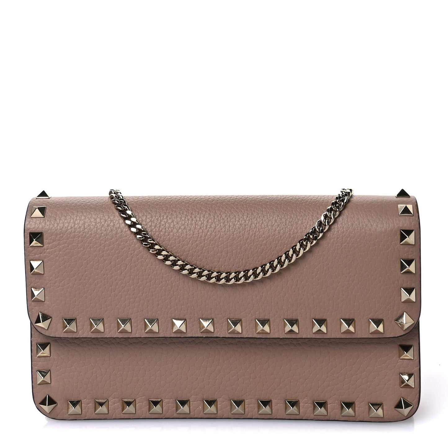 Grainy Calfskin Rockstud Chain Pouch Poudre