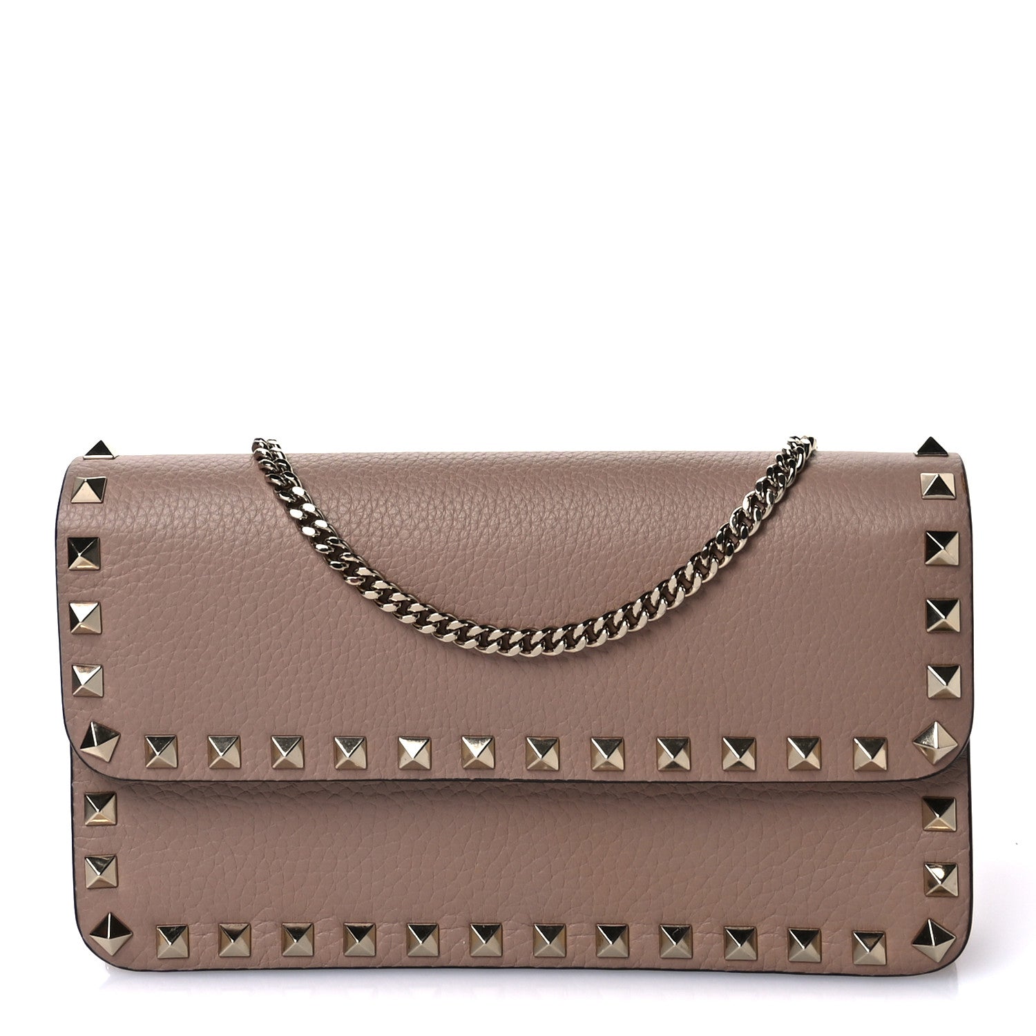 Valentino Garavani Grainy Calfskin Rockstud Chain Pouch Poudre 1 of 9