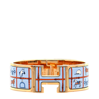 Hermes Enamel Couvertures et Tenues de Jour Wide Clic Clac H Bracelet PM Orange Bleue 1 of 8