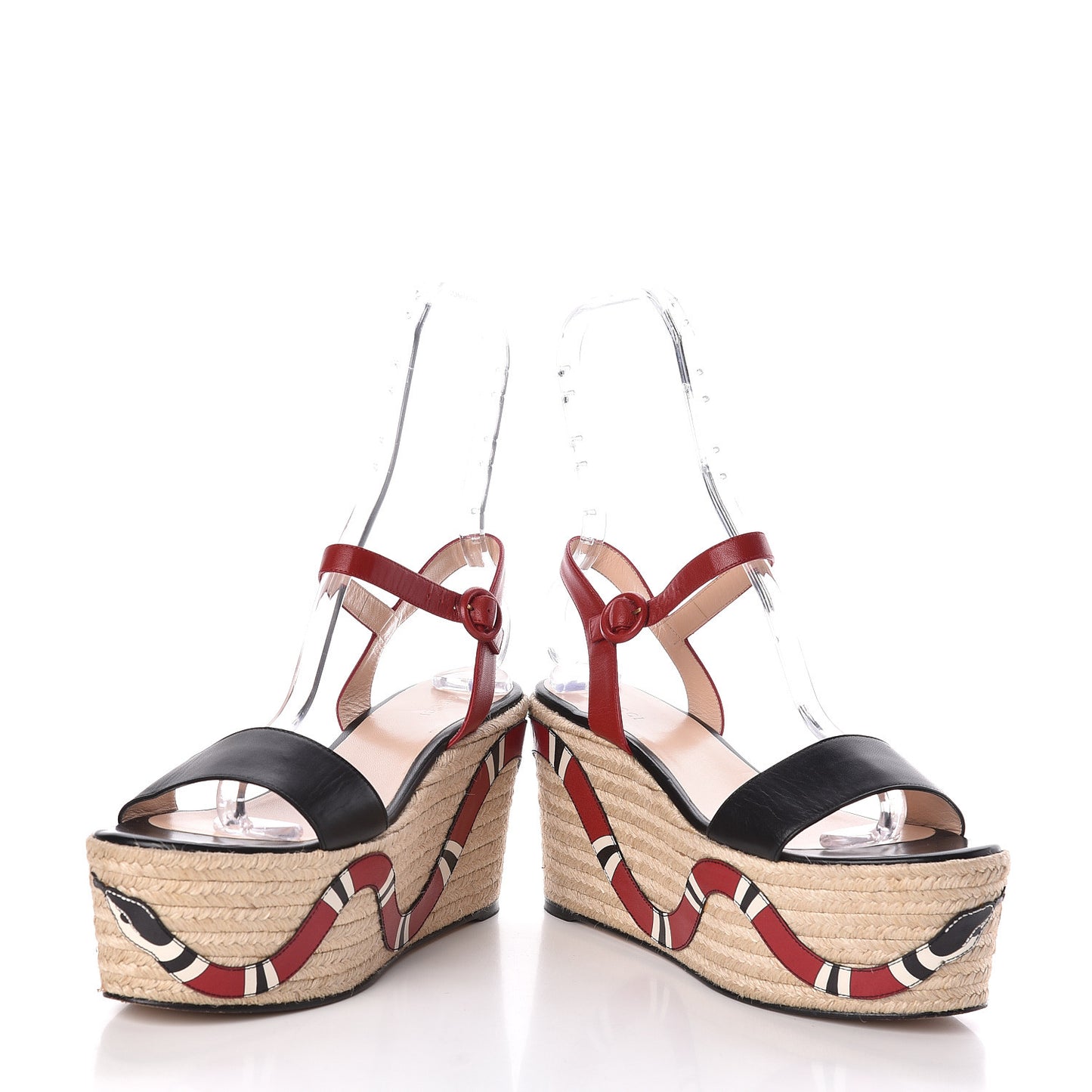 Malaga Kid Kingsnake Espadrille Platform Wedge Sandals 39.5 Black Red