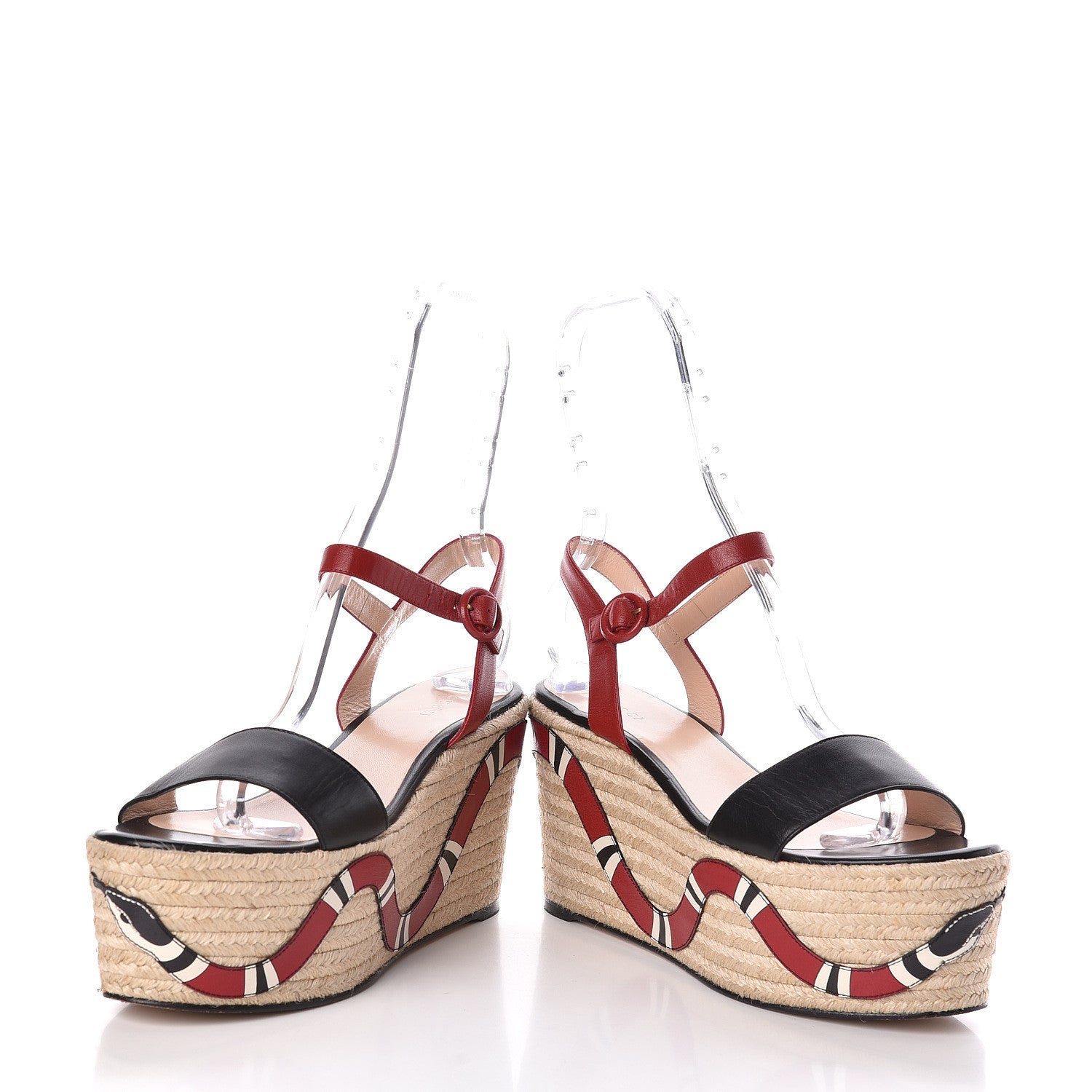 Gucci Malaga Kid Kingsnake Espadrille Platform Wedge Sandals 39.5 Black Red 6 of 9