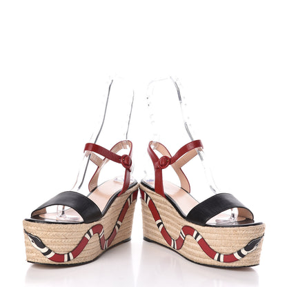 Gucci Malaga Kid Kingsnake Espadrille Platform Wedge Sandals 39.5 Black Red 6 of 9