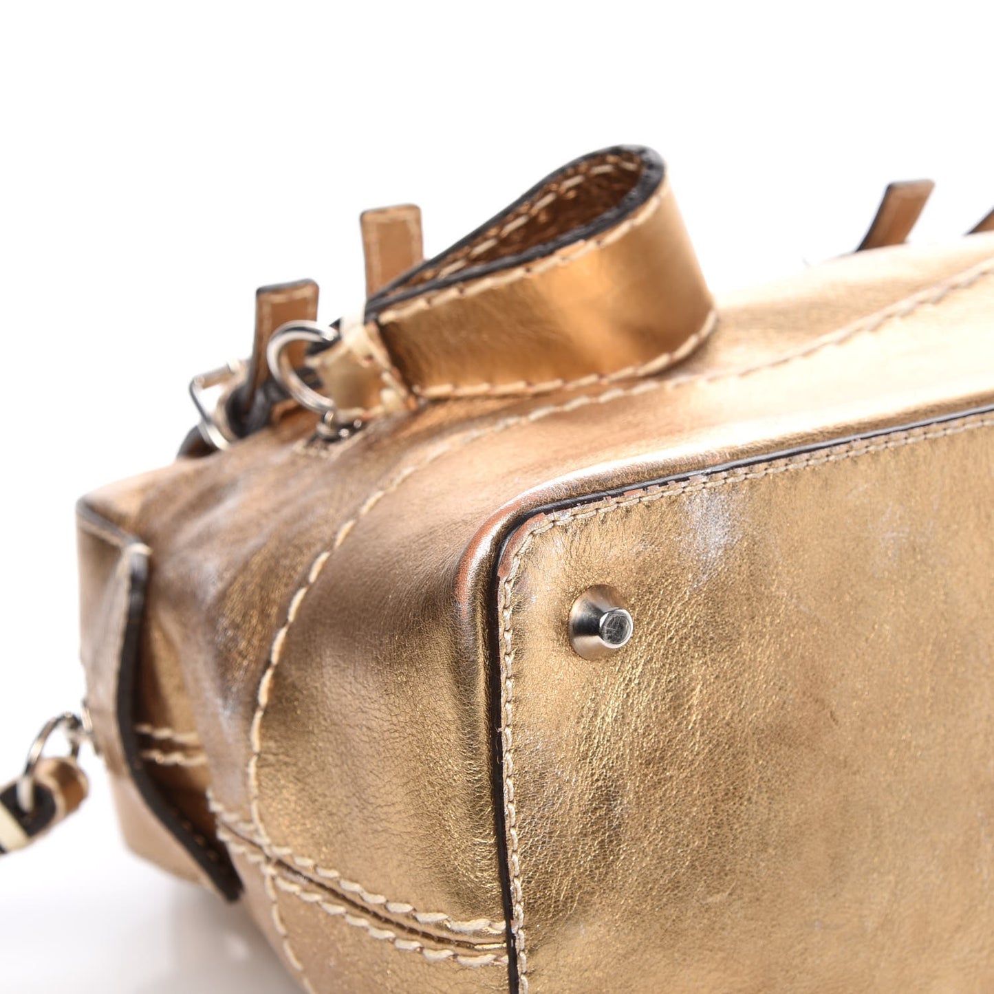 Metallic Calfskin Buckle Tote Gold