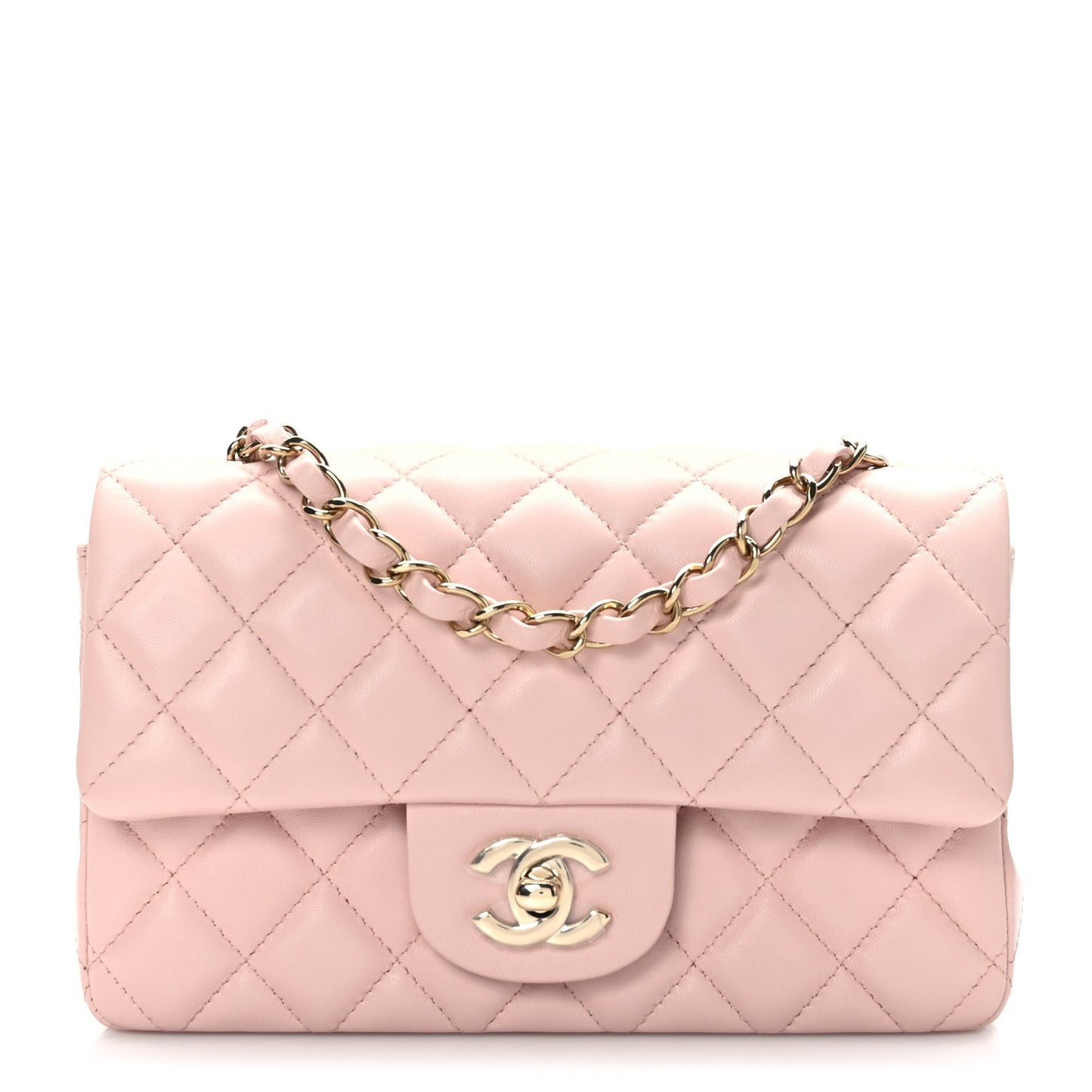 Lambskin Quilted Mini Rectangular Flap Light Pink