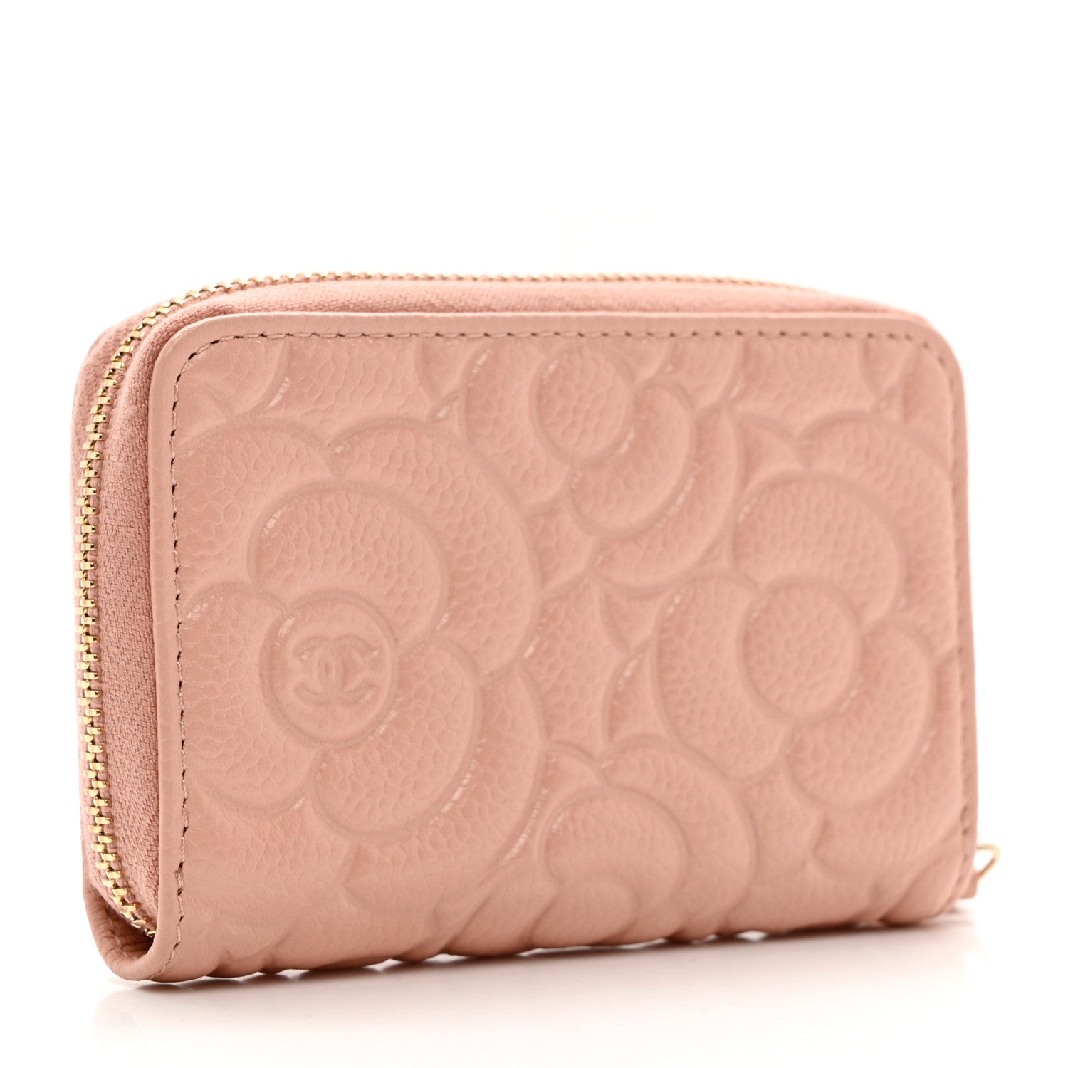 Chanel Caviar Camellia Embossed Zip Coin Purse Light Pink 3 of 7