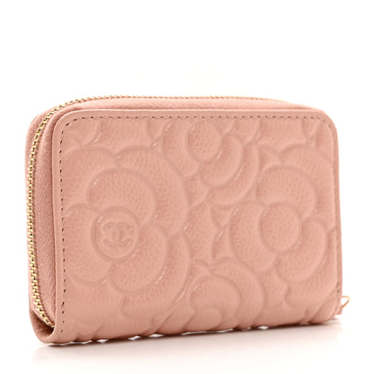 Chanel Caviar Camellia Embossed Zip Coin Purse Light Pink 3 of 7