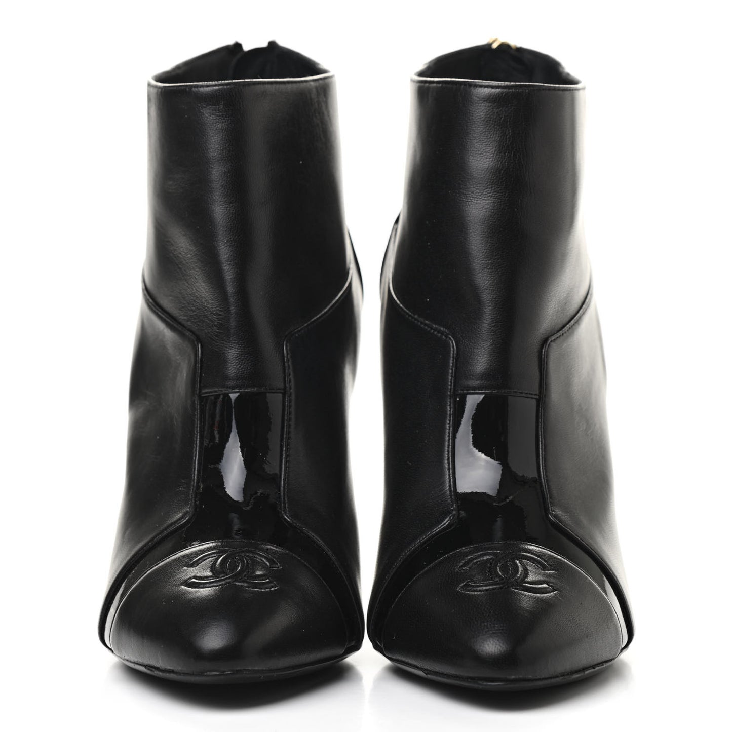 Patent Lambskin CC Cap Toe Ankle Booties 37 Black
