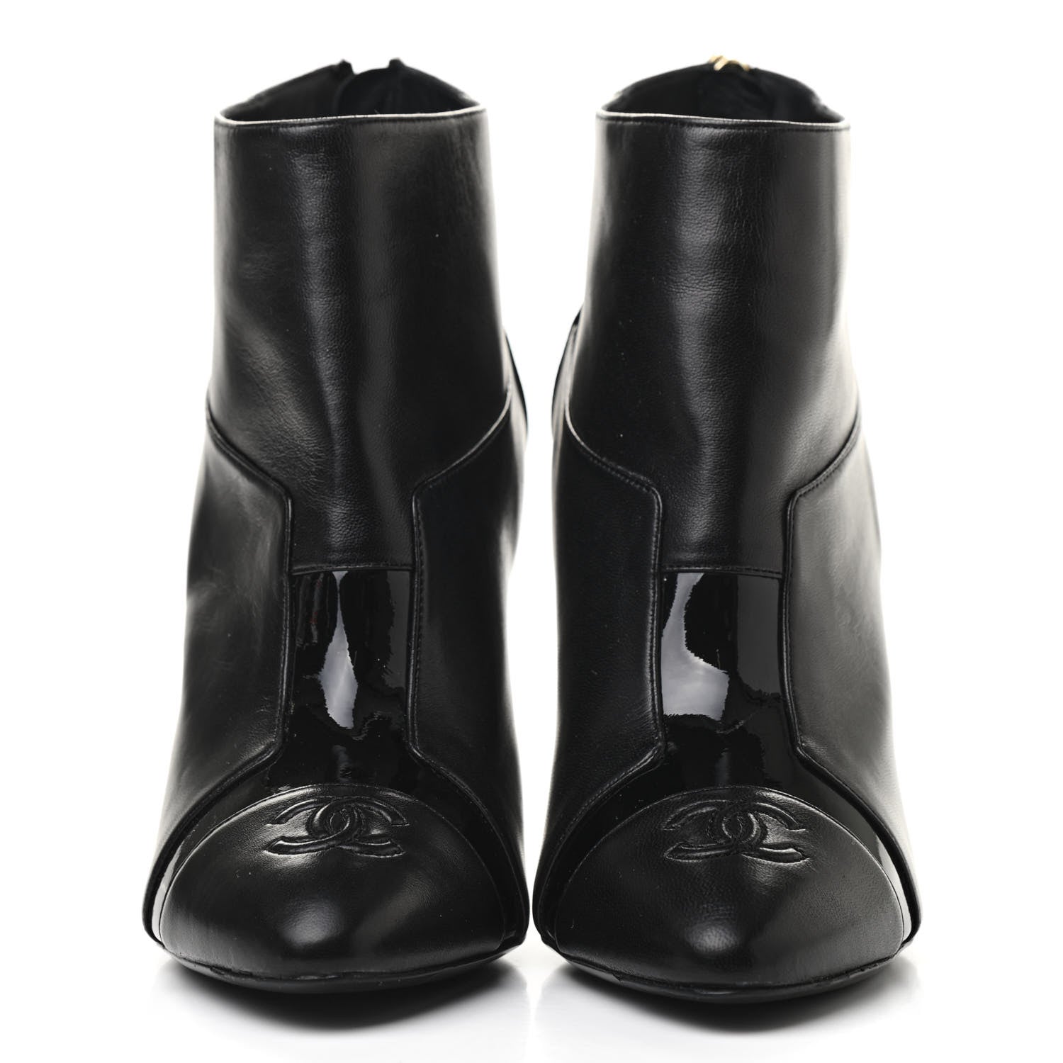 Chanel Patent Lambskin CC Cap Toe Ankle Booties 37 Black 3 of 9