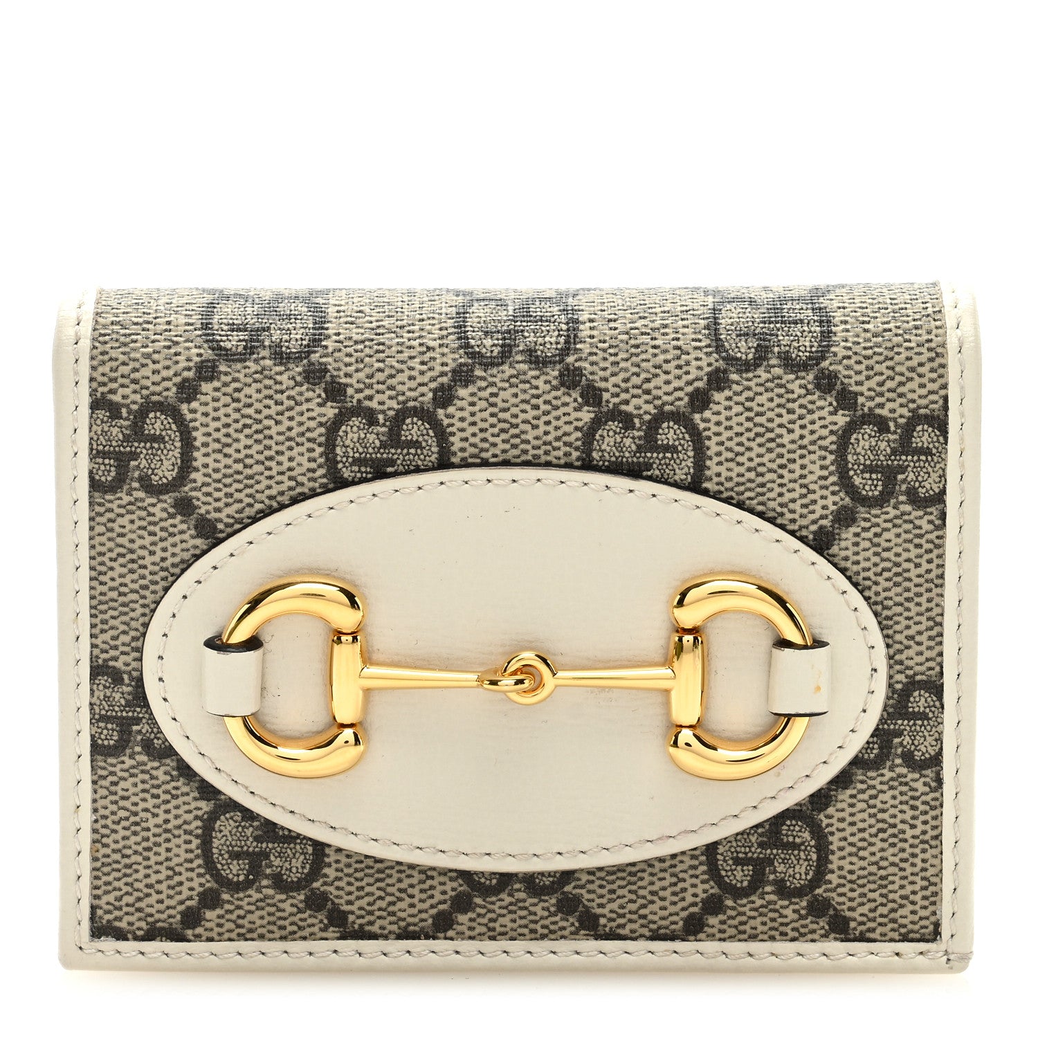 Gucci GG Supreme Monogram Azalea Calfskin Horsebit 1955 Card Case Wallet Beige Ebony Mystic White 1 of 6