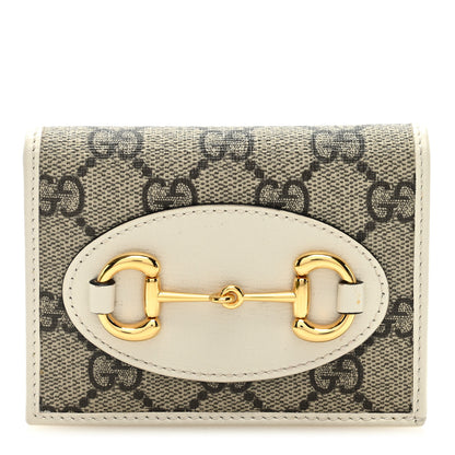 Gucci GG Supreme Monogram Azalea Calfskin Horsebit 1955 Card Case Wallet Beige Ebony Mystic White 1 of 6