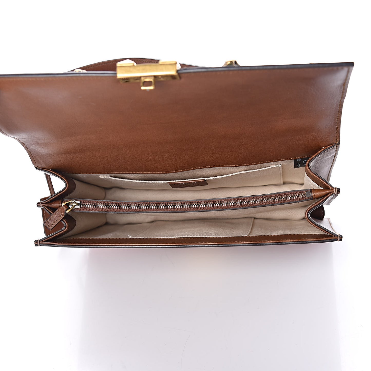 Calfskin Medium Cat Lock Top Handle Bag Brown