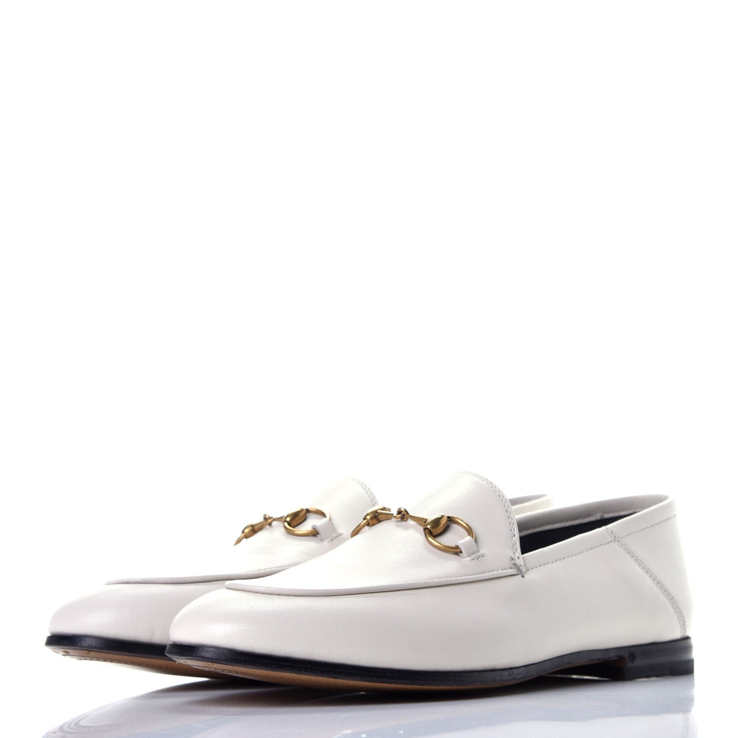 Gucci Lambskin Womens Brixton Horsebit Loafers 37.5 Mystic White 3 of 9