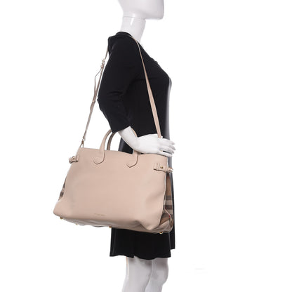Burberry Grainy Calfskin House Check Large Banner Tote Stone 2 of 9