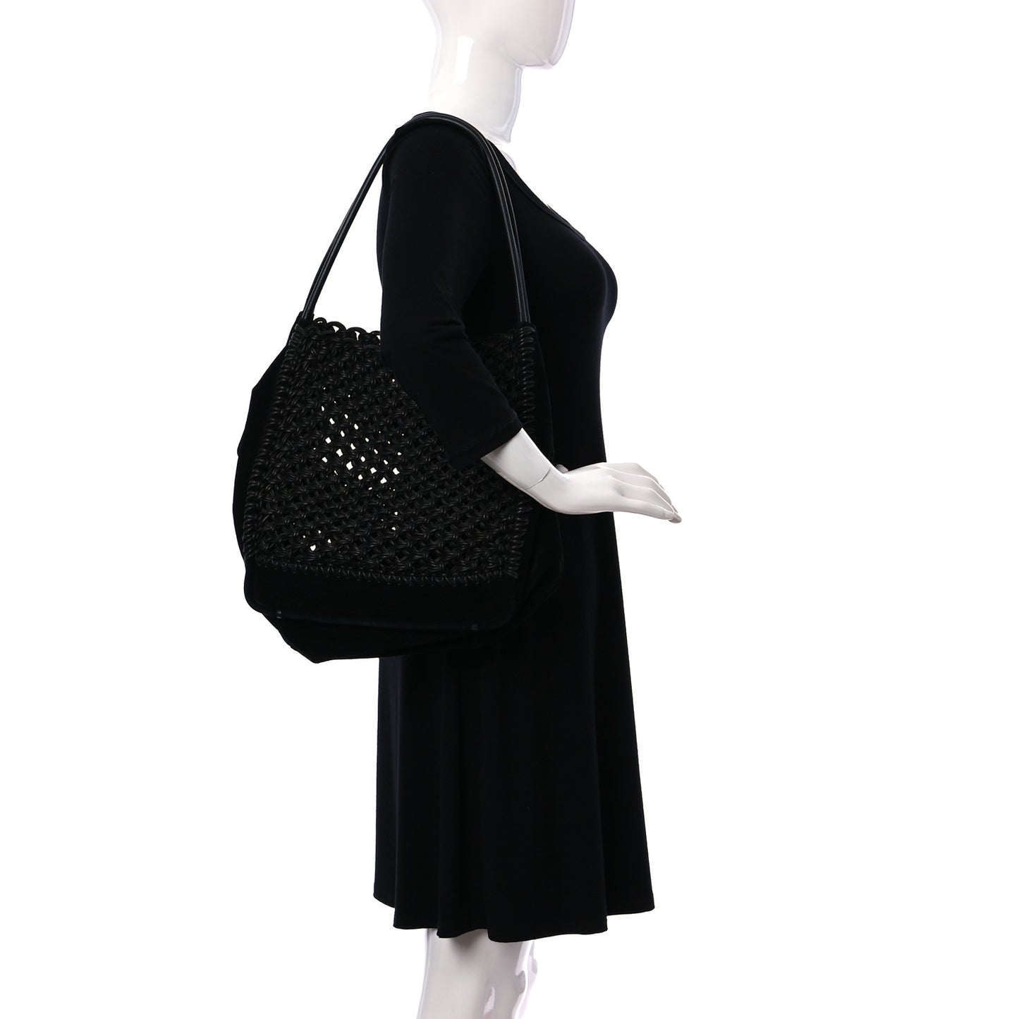 Calfskin Suede Large Macrame Tote Black