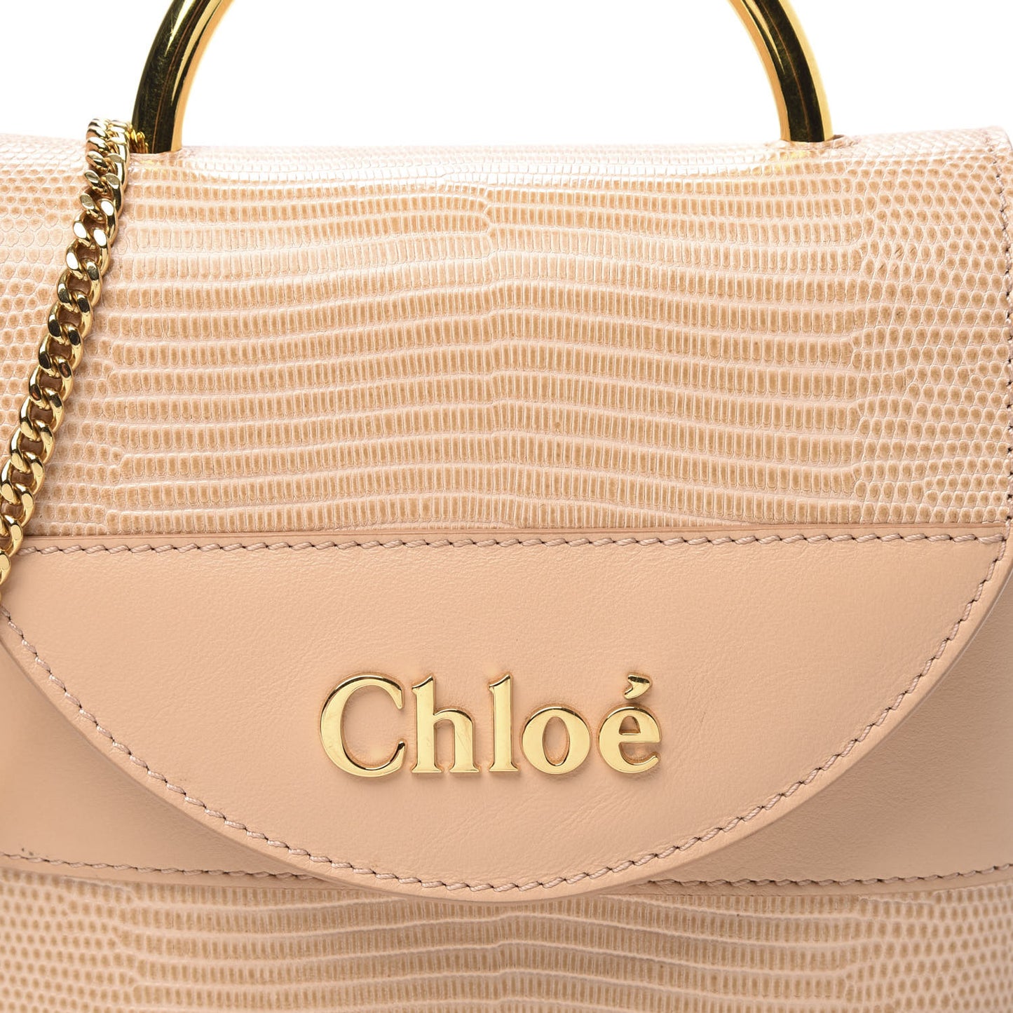 Calfskin Lizard Embossed Small Aby Lock Delicate Pink
