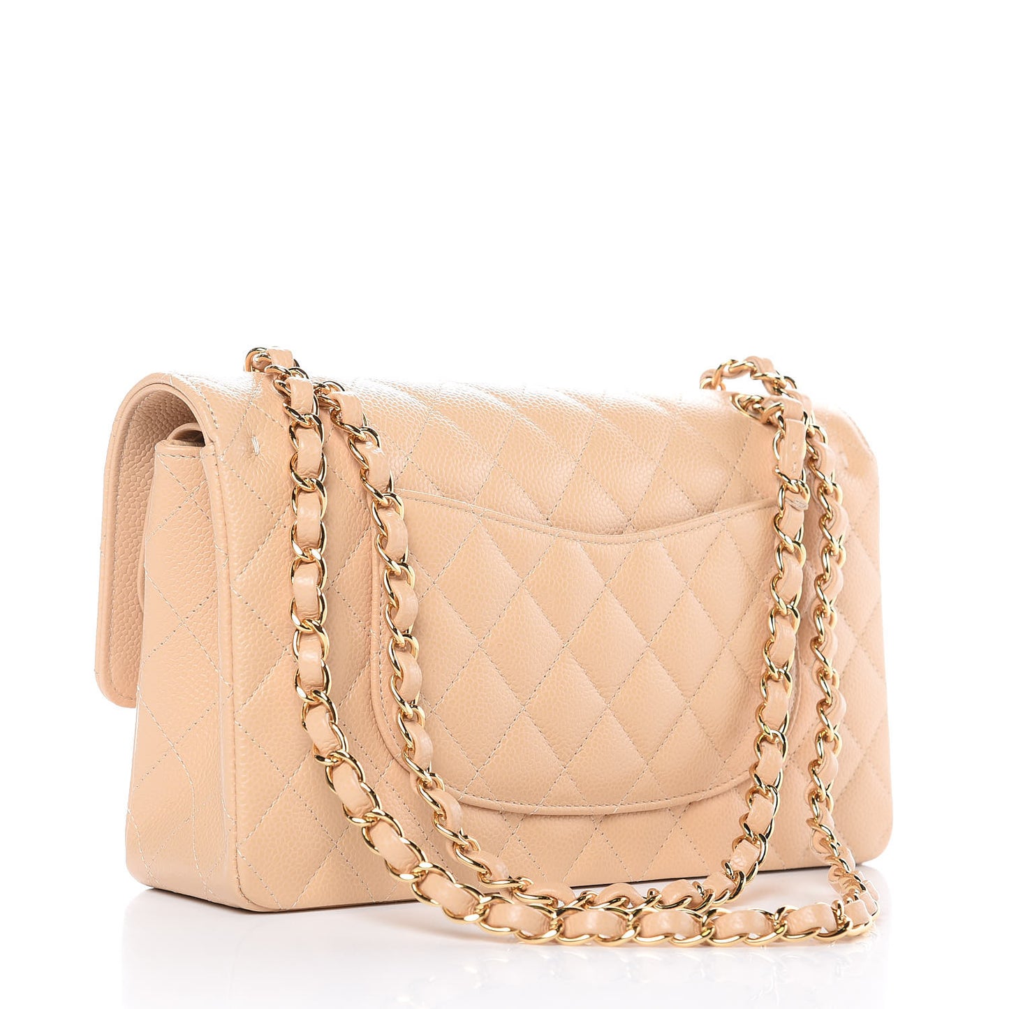 Caviar Quilted Medium Double Flap Beige