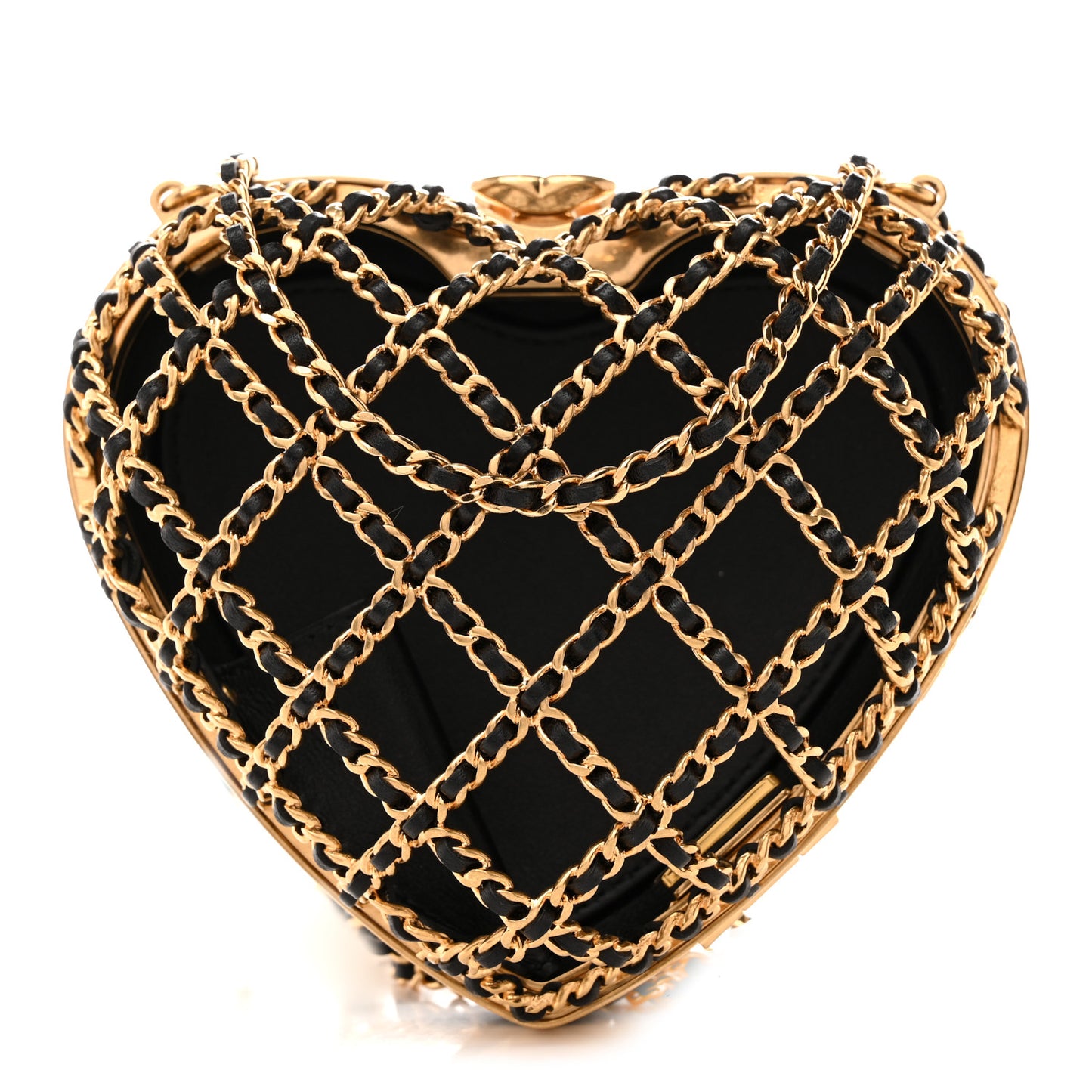 Metal Lambskin Quilted CC Heart Minaudiere Crossbody Black