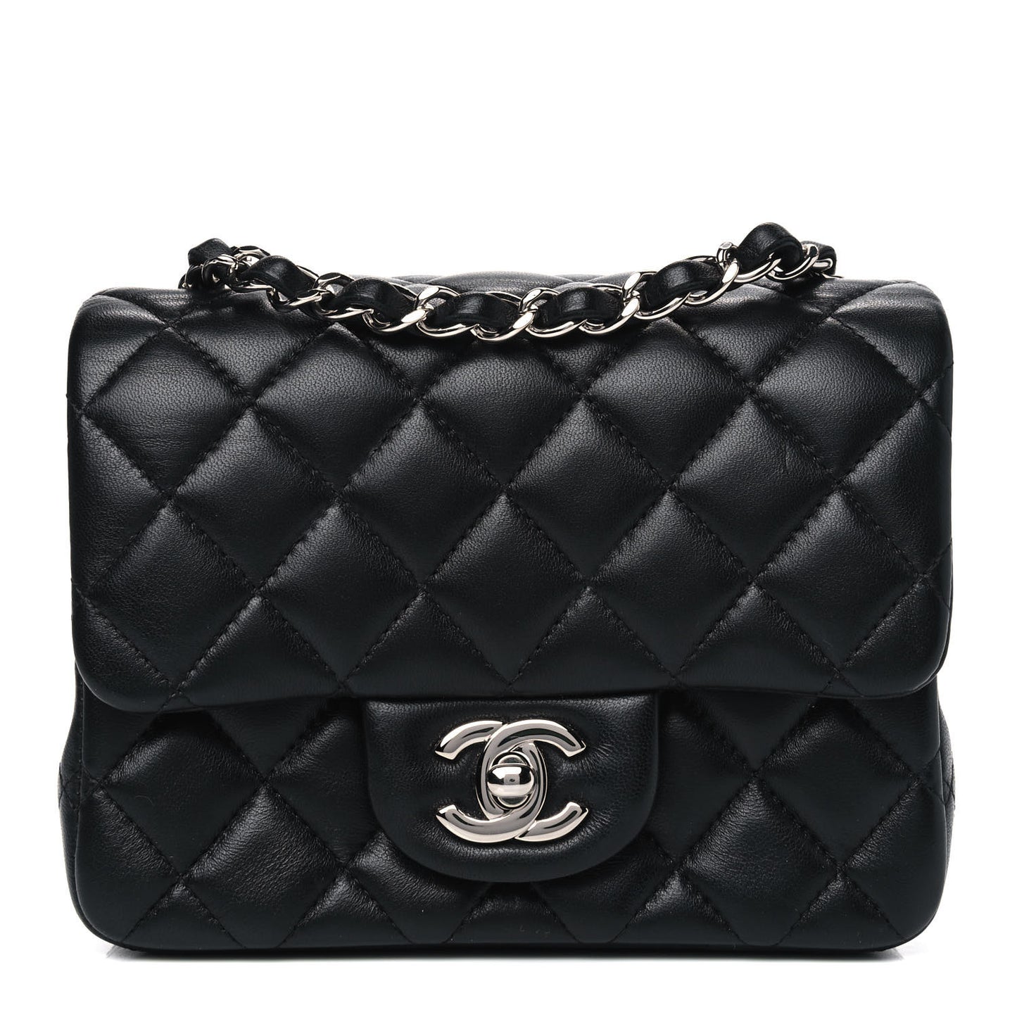 Lambskin Quilted Mini Square Flap Black