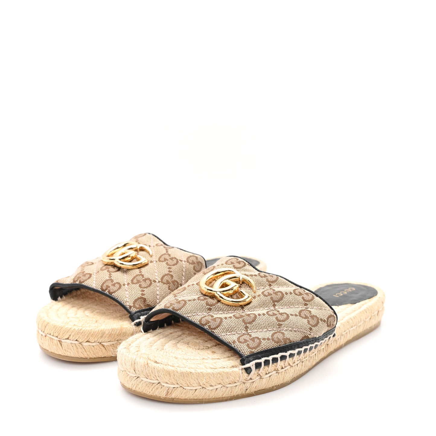 Monogram Matelasse GG Marmont Espadrille 20mm Slide Sandals 38 Beige Ebony Black