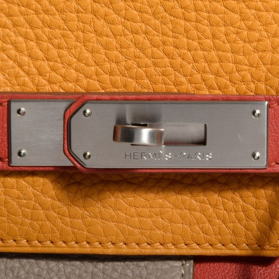 Hermes Taurillon Clemence Swift Tri-Color Birkin 35 Sanguine Gris Tourterelle Moutarde 12 of 14