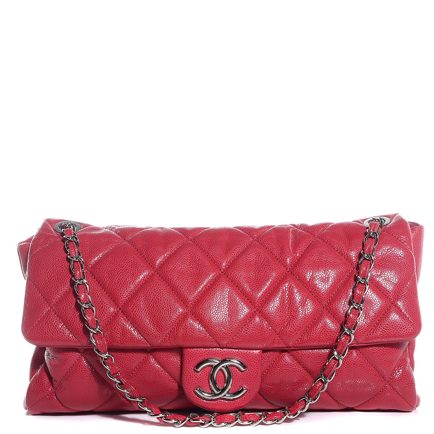 Glazed Caviar Medium Nature Flap Bag Red