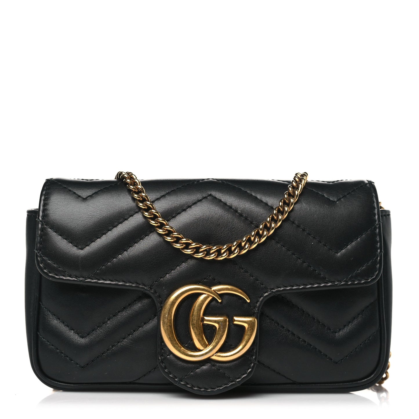 Calfskin Matelasse Super Mini GG Marmont Shoulder Bag Black