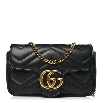 Gucci Calfskin Matelasse Super Mini GG Marmont Shoulder Bag Black 1 of 11