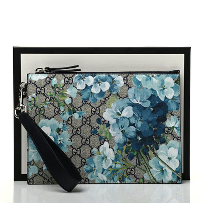 Gucci GG Supreme Monogram Blooms Small Zip Wristlet Pouch Beige Blue Black 8 of 8