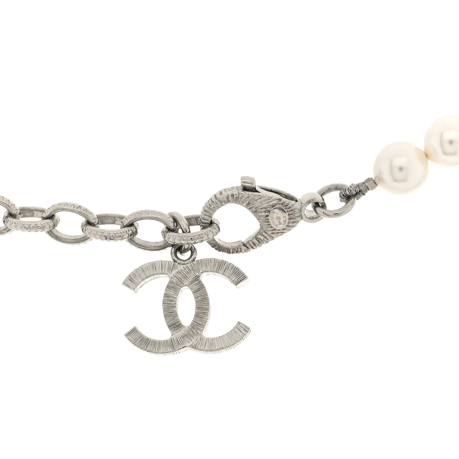 Chanel Pearl Crystal CC Choker Necklace Silver Pearly White 4 of 5