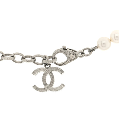 Chanel Pearl Crystal CC Choker Necklace Silver Pearly White 4 of 5
