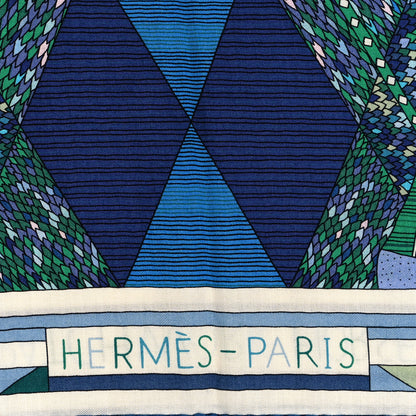Hermes Cashmere Silk Patchwork Horse Shawl 140 Turquoise Vert Bleu 2 of 4