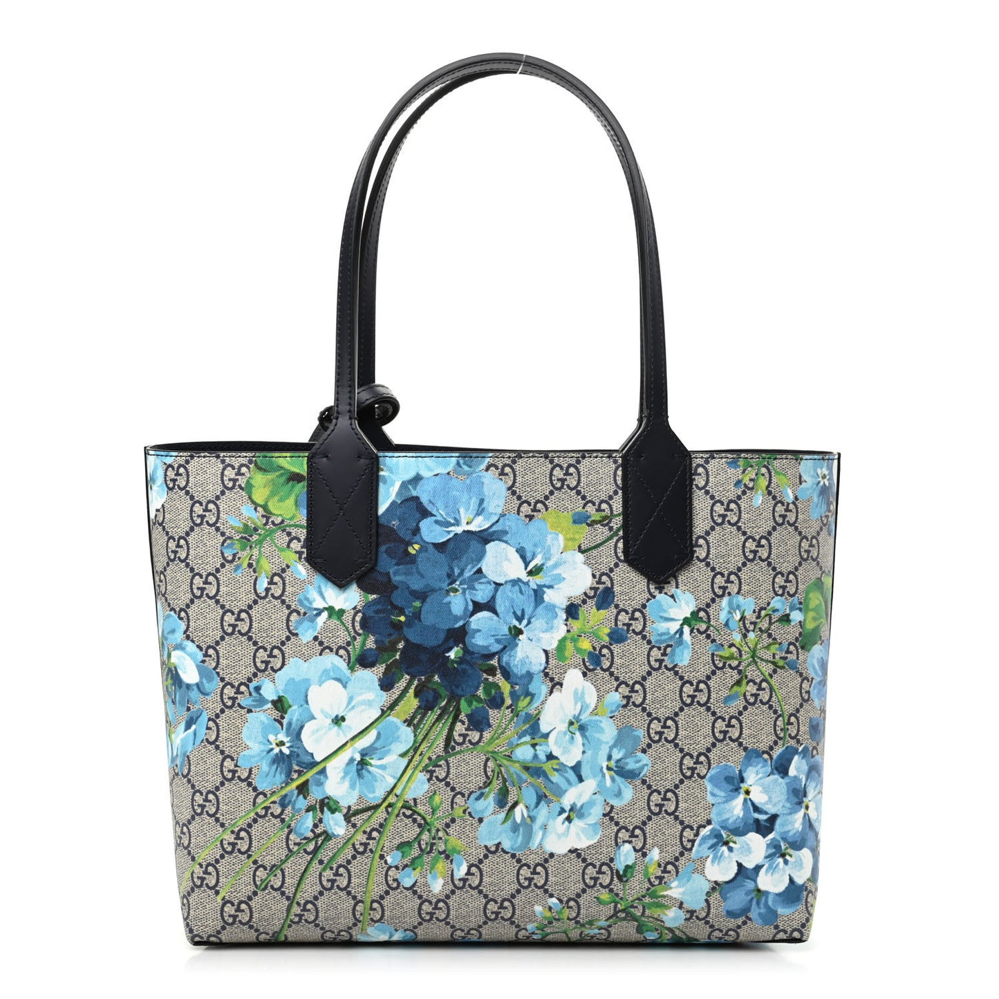 GG Supreme Monogram Blooms Small Reversible Tote Beige Blue Navy