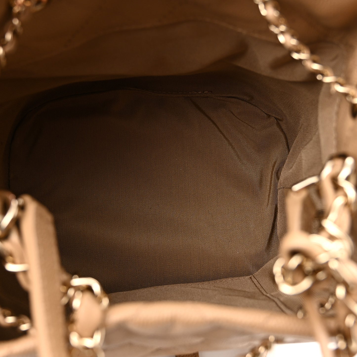 Caviar Quilted Rolled Up Bucket Drawstring Bag Beige