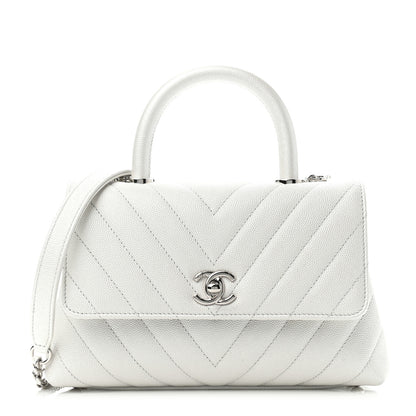 Chanel Iridescent Caviar Chevron Quilted Mini Coco Handle Flap White 1 of 4