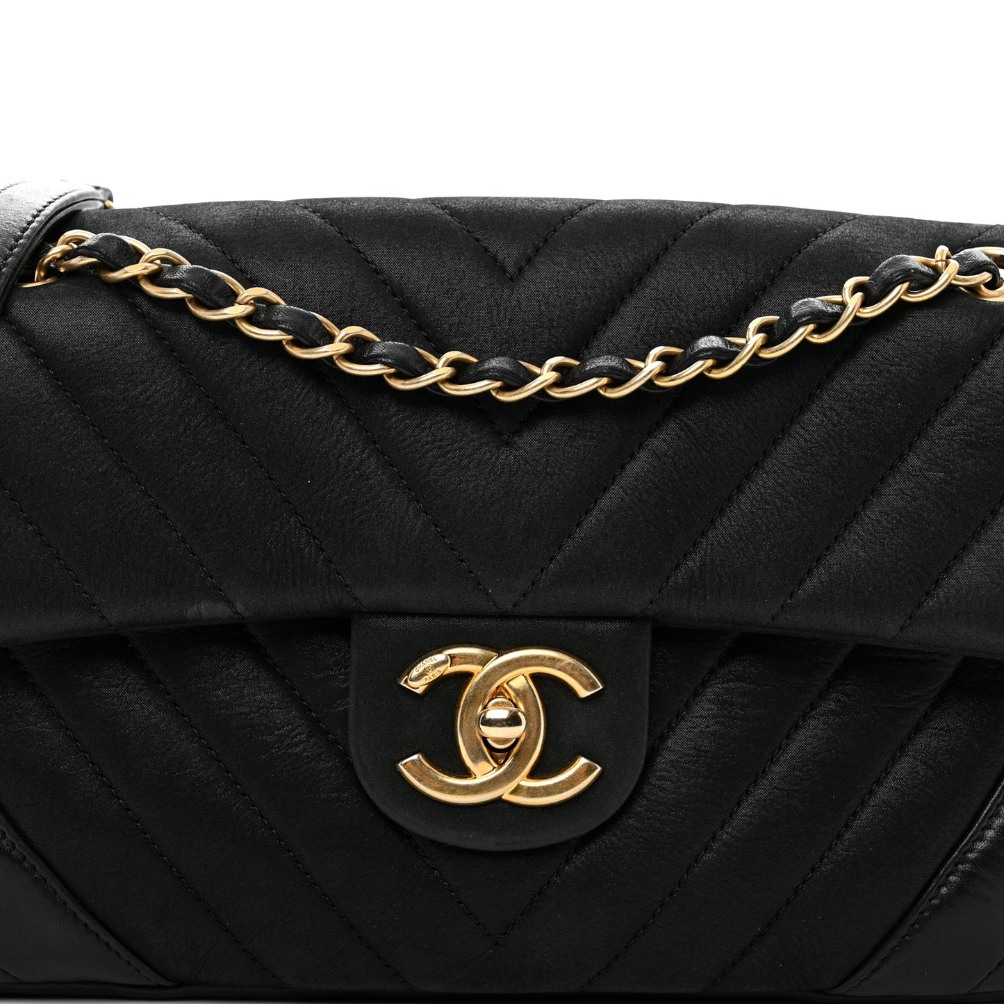 Suede Lambskin Chevron Quilted Flap Black