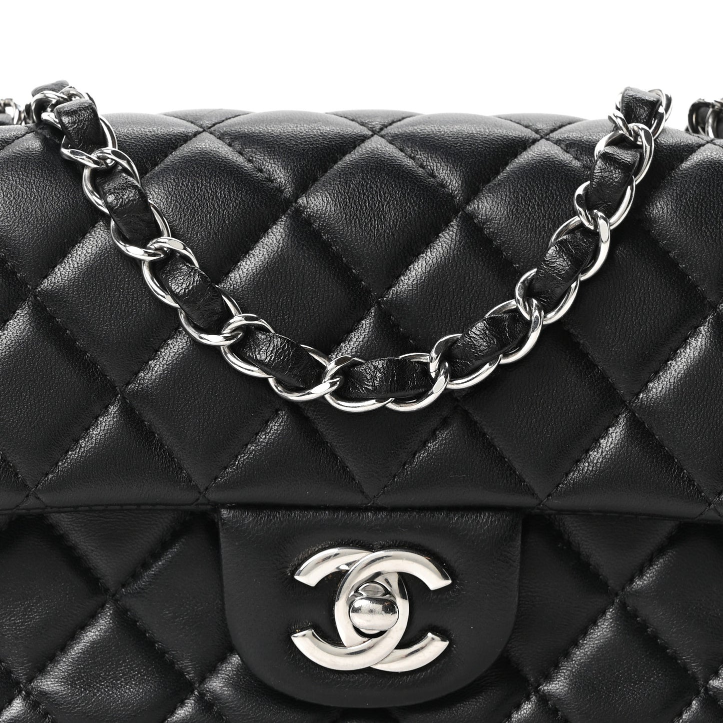 Lambskin Quilted Mini Rectangular Flap Black