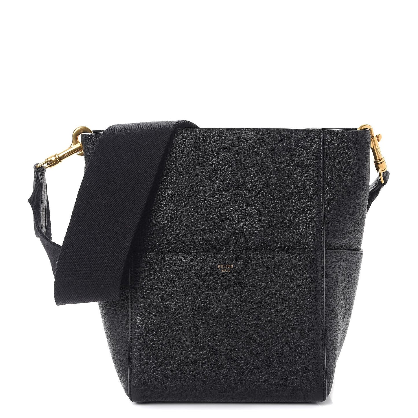 Soft Grained Calfskin Sangle Bucket Bag Black