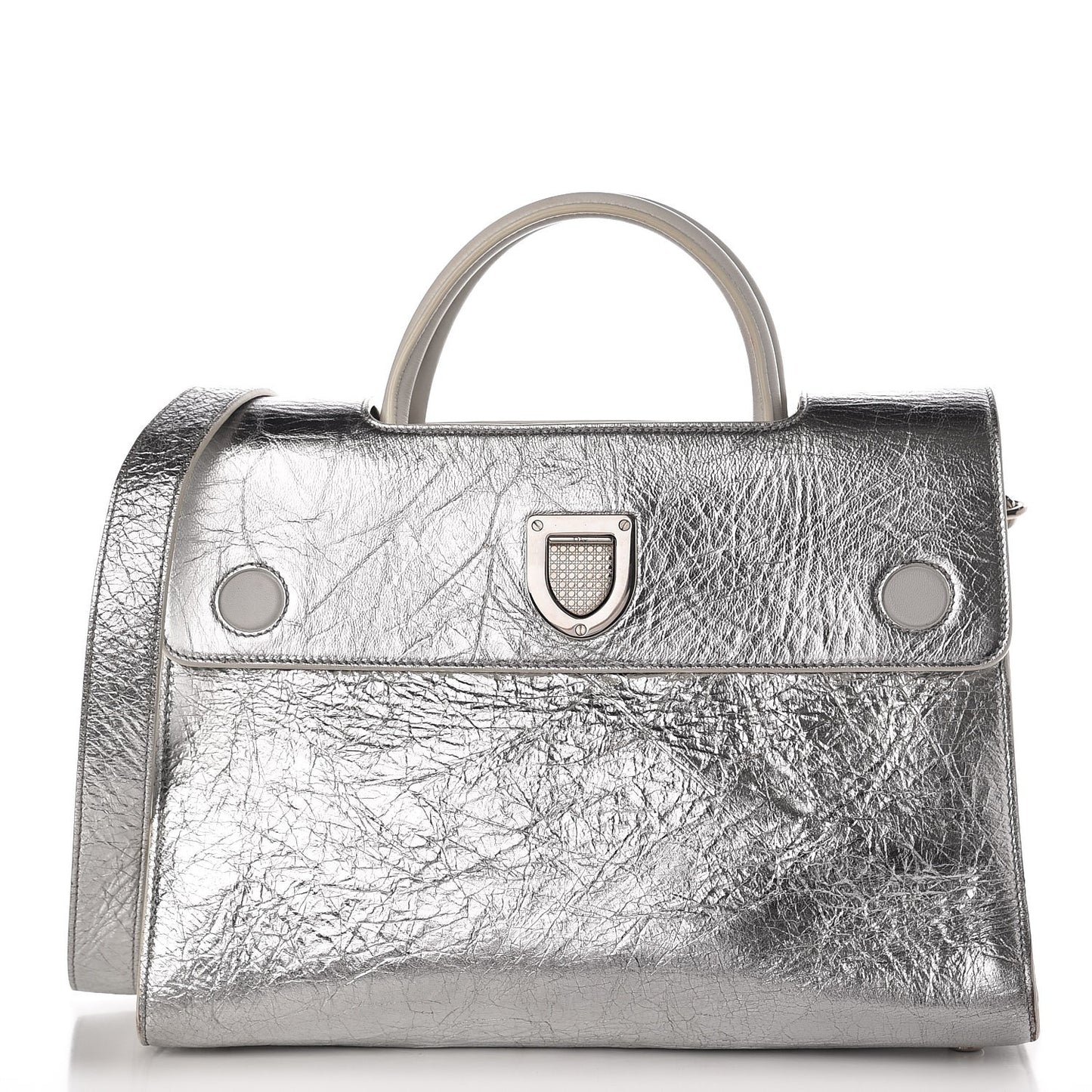Metallic Calfskin Medium Diorever Flap Silver